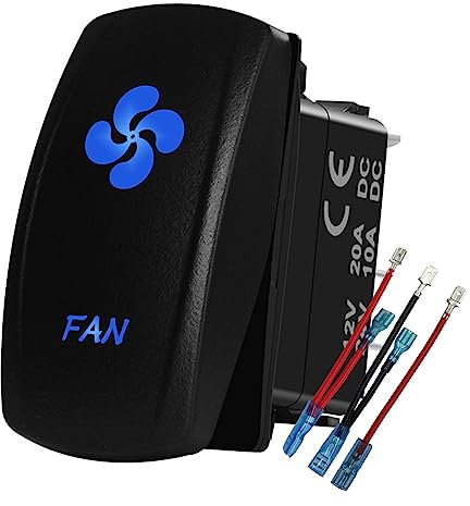 BACAUTOPARTS Blue Led Fan Rocker Switch with Jumper Wires 5P On Off Toggle Switch for The ARB/Carling/NARVA 4x4 Caravan Jeep Tractor Dodge Truck 12V 20Amp