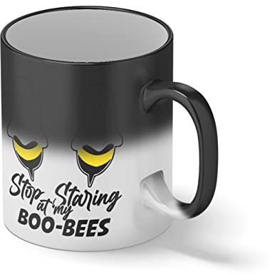 Boo Bees Stop Staring at My Boobs Black Magic Coffee Mug
