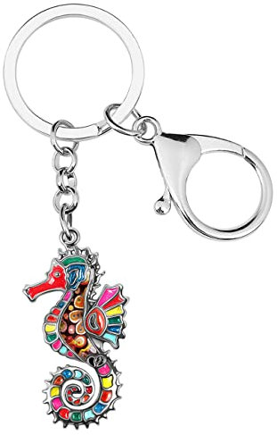 Porte-clés hippocampe hippocampe en alliage émaillé avec breloques océan pour femme et fille (Multicolore)