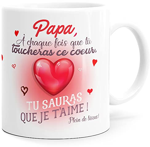 Luigi Collection Mug Papa Idée Cadeau Original Fête des Pères, Tasse Message Amour Humour Père Homme Parents pour Anniversaire Noël ou pour le Plaisir. Je t’Aime Coeur Enfant. Souriez dès le Réveil