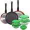 PACK DE 3 SARTENES Ø20/24 y 28 cms + SET DE 5PC DE BOLES CON TAPA VERDE
