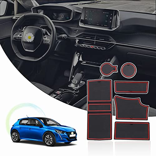 Ruiya Compatible avec Peugeot 208 e-208|2008 e-2008 Restyling 2020-2025 Tapis de Console Centrale en Caoutchouc,Tapis pour Porte-gobelet Accoudoir Couture de Porte Antidérapant Tapis Accessoires