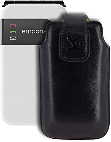 Suncase Original Tasche kompatibel mit Emporia Simplicity Glam 4G Hülle Leder Etui Handytasche Ledertasche Schutzhülle Case in schwarz