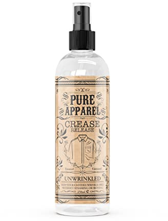 Pure Apparel - Crease Release Spray- Wrinkle Remover, Odour Eliminator and Fabric Freshener | Ironing & Clothes Steamer Alternative | Fresh Cotton Fragrance 250ml