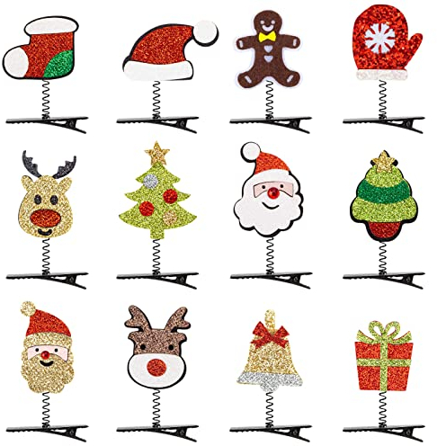 MELLIEX 12 Stück Haarspangen Weihnachten, Glitter Weihnachts Haarclips Haarnadeln, Weihnachten Haarschmuck für Kinder, Mädchen, Weihnachten, Party