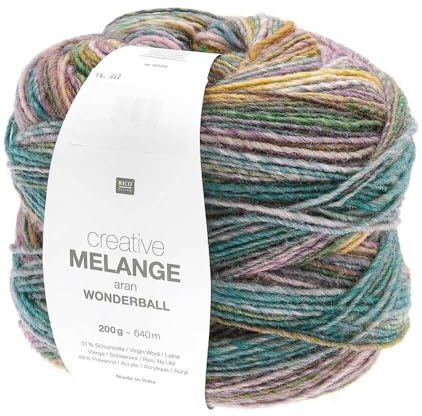 Rico Creative Melange Aran Wonderball Fabe 17, Farbverlaufswolle Nadelstärke 5 mm zum Stricken oder Häkeln, Wolle 200g Knäuel