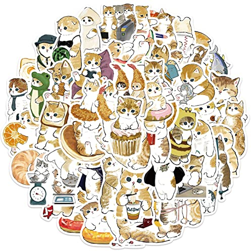 Cat Aufkleber Gelbe Katze Sticker Set 64 Stücke Katze Deko für Auto Laptop Skateboard Fahrrad Moped Motorrad Fahrrad Computer,Geeignet für Erwachsene Kinder