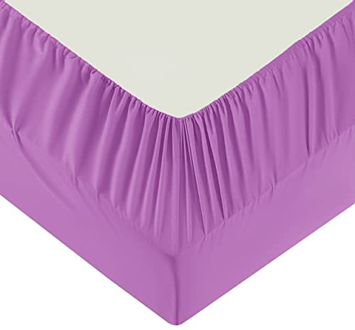Moonlight Bedding Double Fitted Sheet - 25cm Deep Pockets Ultra Soft Brushed Microfiber Purple Double Fitted Bed Sheets Breathable, Fade Resistant Easy Care Double Bed Sheet (137 x 190 Cm)