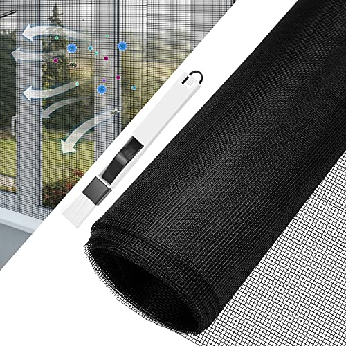 BUZIFU Zanzariera Rete in Fibra di Vetro Zanzariera a Rete per Finestre 120 * 250CM Telo Ricambio Zanzariera Rete per Zanzariera Net Fibra Resistente a Raggi UV con 1 Spazzola 2 in 1 (Nero)