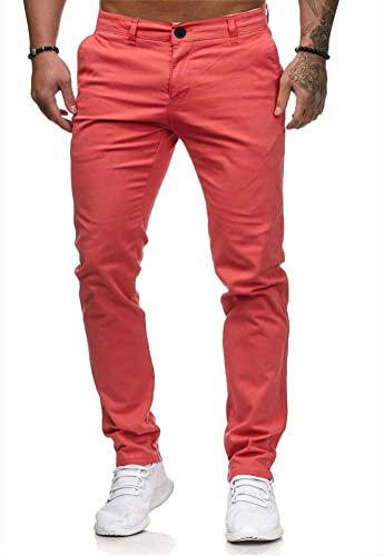Osheoiso Hommes Chino Pantalon Couleur Unie Chic Pantalon Décontracté Coupe Ajustée Pantalon Eté Streetwear Jeans Moulants Trekking Cargo Pantalon Extensible A Rose XL