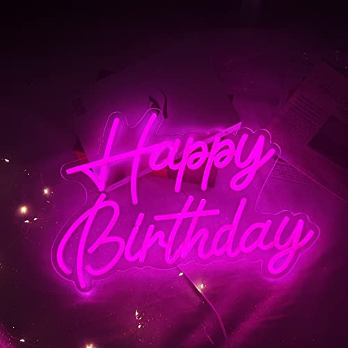 Happy Birthday Neon Sign Reusable Pink LED Neon Night Light Birthday Party Decorations USB Operated Decorative for Backdrop Party Bedroom Wall Décor 5v,16.5*11