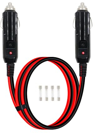 RIIEYOCA Cavo di alimentazione per accendisigari per auto 14AWG 12V, cavo di ricarica da maschio a maschio per accendisigari con luci LED e fusibile da 15A (1,5m/4,9ft)