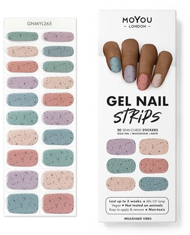 MOYOU LONDON Semi Cured Gel Nail Strips - 20 Pcs. Nail Wraps for Salon-Quality Manicure - Works with Any UV Lamp - Easy to Apply, Trim, & Remove Gel Stickers