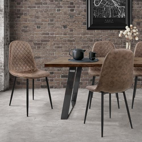 ML-Design Chaise de Salle à Manger, Lot de 4, Marron, Revêtement en Simili, Pieds en Métal Noir, avec Dossier Ergonomique, Design Moderne, pour Le Salon Bureau Chambre Cuisine, Kit de Montage