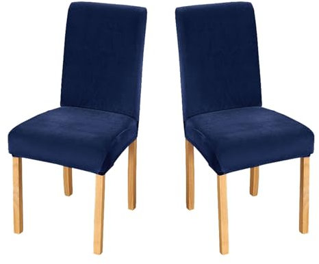 JHLD Stretch Stuhlhussen 2er Set, Stuhlbezug Samt Weiche Stuhlhussen Für Esszimmerstühle Abnehmbare Waschbar Für Hotel Bankett-Navy blau-2 Stück