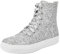 UBWDU Damen High Top Glitzer Tennis Sneaker Plateau Sneaker Schuhe mit Reißverschluss Strass Bling Hochzeit Brautschuhe Glänzende Pailletten Schuhe, silber, 43 EU
