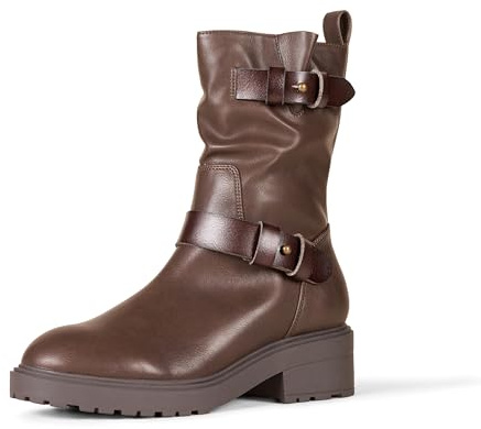 Amazon Essentials Stivali Biker a Metà Polpaccio con Gambale Corto Donna, Marrone Scuro, 39 EU