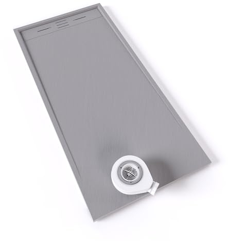 Moments of Glass Plato de ducha SMC Hiemal 170x80 cm, Gris RAL 7030 – Antiderrapante, Textura Pizarra, Antibacteriano, Resistente a agentes químicos – Incluye válvula y rejilla