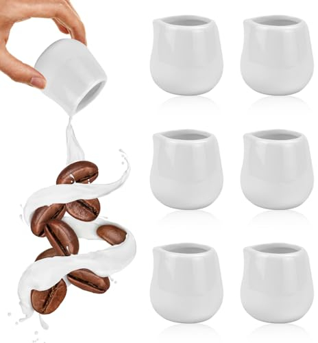 SLTAXAR 6 Pezzi Mini Brocca per Latte in Ceramica 90ml Brocca per Salsa da Cucina,Mini Lattiera Bricco Latte Porcellana,Tazza da Caffè e Salse,Piccola Brocca per Caffè,Panna,Latte, Bianco