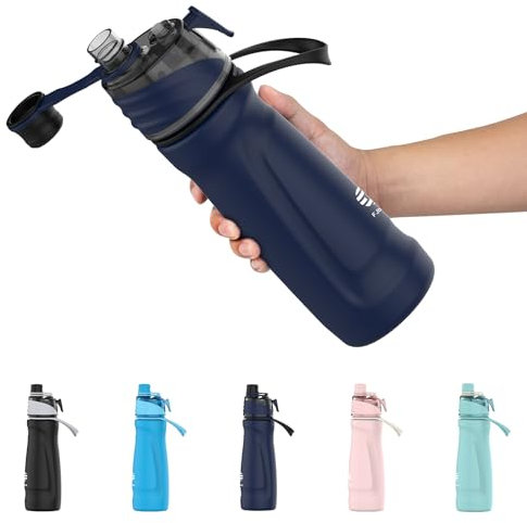 Healter 710ml Stainless Steel Water Bottle with Spray Mist & Insulation Leakproof Metal Spray Water Bottles for Kids for Cycling Hiking Climbing Outdoor Sport Hydration Cooling(Deep Blue)