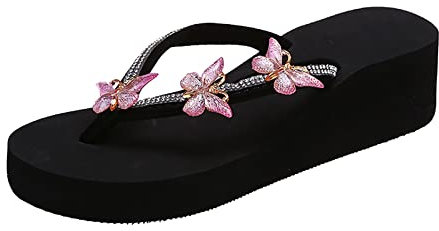 Infradito estive da donna, alla moda, casual, con strass, a forma di farfalla, stivaletti da donna, rosa, 39.5 EU