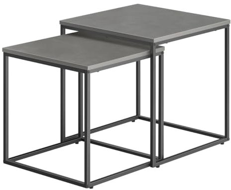 NMK HOME Juego de 2 mesas de café cuadradas – Cemento Gris y Negro – Diseño Industrial – Ahorro de Espacio – Mesas Nido – Salón Dormitorio Oficina