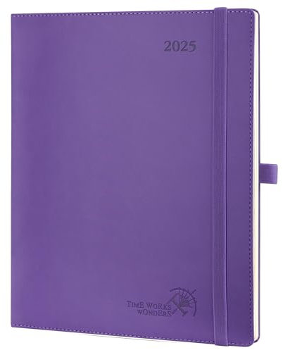 POPRUN Agenda Settimanale 2025 Verticale 26,5 x 21,5 cm, Copertina Morbida in Pelle Vegana, Planner 2025 con Tag Mensili, Carta Spessa da 100 GSM, Viola