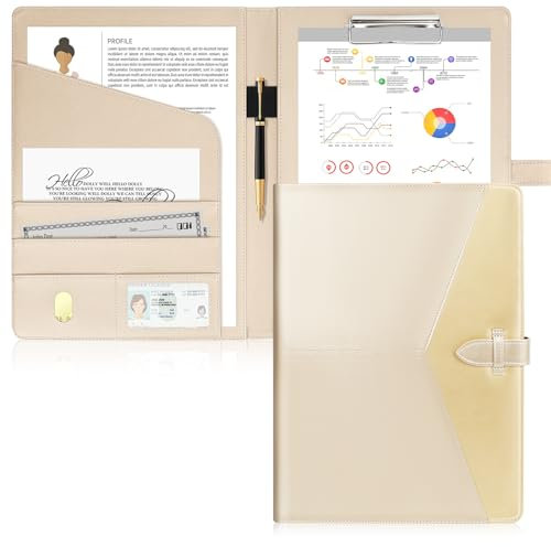 Toplive Konferenzmappe A4 Schreibmappe Leder A4 Portfolio aus PU-Leder inkl NEIN Ringbuchmappe Dokumenten-Mappe optimaler Einsatz in Büro, Schule und Studium,Gold
