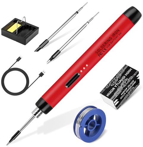 KKMOL Set di Saldatori Senza Fili - Saldatore USB Con 3 Temperature Regolabili 300℃-450℃, 3 Punte, Supporto, Pasta per Saldatura - Kit per Riparazione