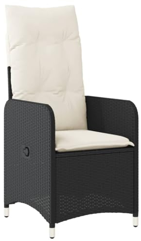 vidaXL Gartensessel Verstellbar mit Kissen, Gartenstuhl mit Stahlrahmen, Liegestuhll für Garten, Stuhl Sessel Relaxsessel, Schwarz Poly Rattan