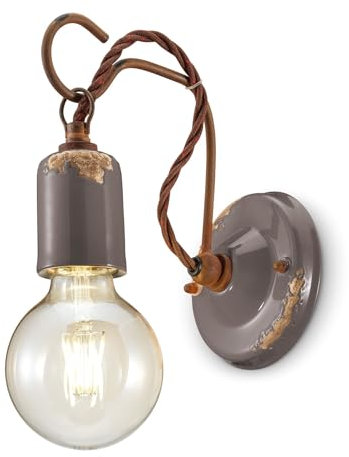 Licht-Erlebnisse Wandleuchte Vintage Design H: 18 cm klein Shabby Taupe Antik für E27 Keramik Metall Wandlampe Wohnzimmer Küche Flur Beleuchtung