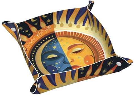 Faux Leather Valet Tray Sun and Moon with Stars Bedside Desk-top Storage Tray Nightstand Caddy Tray