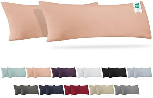 Barbons Seitenschläferkissen Bezug 40x145 2er Set – 165 g/m² Oeko-TEX Zertifiziert Kissenbezug Kopfkissenbezug 100% Jersey Baumwolle Kissenbezüge Kissenhülle mit Reißverschluss (40x145-Rosa)