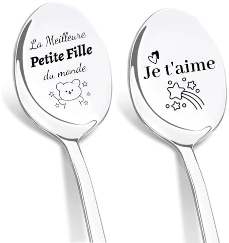 DIKARIYA Cadeau Petite Fille Anniversaire, Idee Cadeau Fille 12 Ans, Cuillère à Café, Cuillères Gravées au Laser Meilleure Petite Fille du Monde, Cadeau Petite Fille d'anniversaire Original Utile