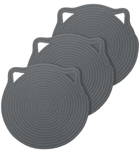 uxcell Set di 3 presine da 30,5 cm, in cotone, con orecchie di gatto, termoisolanti, per tazze, piatti, pentole calde e padelle, grigio scuro