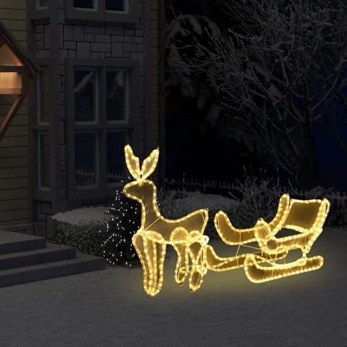 NAVIYERA Rentier Weihnachtsdeko Außen, LED-Rentier mit Schlitten und Mesh 432 LEDs Rentier weihnachtsbeleuchtung Weihnachtsdeko für außen und innen Weihnachtsfigur