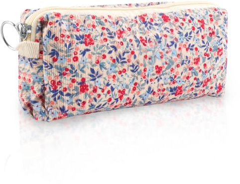 Federmäppchen, Kordstoff-Federmäppchen Blumen, Mäppchen mit großes Kapazität, tragbares und niedliches Mäppchen, Kosmetiktasche, Reise- und Kulturtasche, Schlüsseltasche,Geldbeutel für Schule, Büro