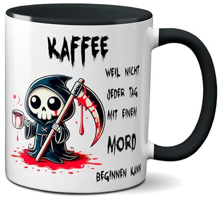 TassenKing Tasse Mord mit Spruch lustig Fun Horror Geschenk für Arbeit Kaffee Tee Becher Büro Kollegen Kollegin lustig Bürotasse Geschenk Geburtstag Spruch verrückt