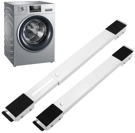 2 Piezas Ruedas Lavadora,Duradero,Soporte Con Ruedas Lavadora,Base Lavadora Ajustable,con 24 Ruedas,46 a 71cm Ajustable,Apto para lavadoras,frigoríficos, sofás y armarios.Puede soportar 300 kg(Blanco)