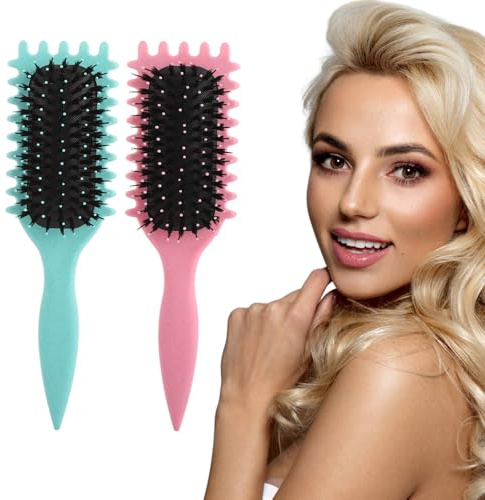 ASelected 2 PCS Curly Hair Brush,Curl Defining,Bristle Hair Brush Style Brush for Women Girls,Define Styling Brush for Detangling, Shaping and Defining Curls,Styling Hairbrush