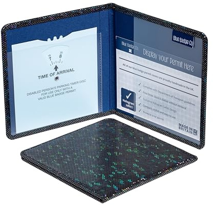 Blue Badge Disabled Holder Parking Permit Wallet in Holographic Black Glass | Hologram-Safe UK Made Wallet, Disabled Parking Permit Cover Holder Includes Timer Clock, Disabled Badge Holder for Car