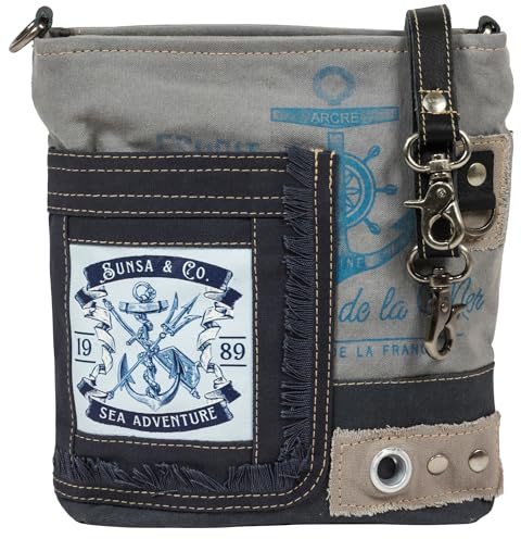 Sunsa Maritim Umhängetasche. Damen Taschen aus Canvas & Leder. Handtasche mittelgroß. Vintage Dame Tasche. Damentasche als Crosscbody Bag für Meerliebhaber