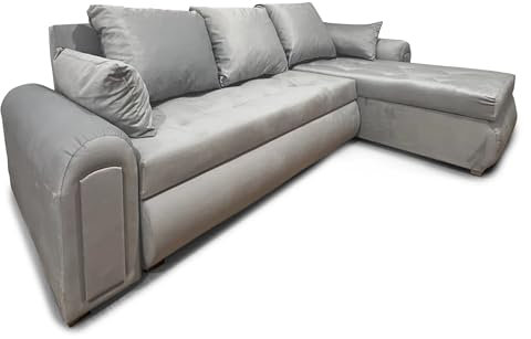 COMFATRA London sofa bed with storage, Left & Right Hand Facing L shaped sofa, Easily Convertible Sleeper sofas & couches, Pull-Out Sleeper corner sofa ((Silver)