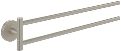Villeroy & Boch Elements - Tender Handtuchhalter zweiarmig, Handtuchhalter Bad für Wandmontage, Handtuchstange aus Zink, Badetuchhalter rund, Länge 400 mm, Brushed Nickel Matt