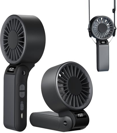I-SHUNFA Handventilator Akku Aufladbar,Tragbar Mini USB Ventilator,Schwarz | Einstellbare Geschwindigkeit(1-150),Faltbar Klein Tischventilator,Digitales Display,Büro,Reisen Geschenke für Frauen Männer