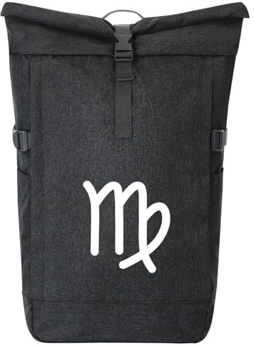 Huuraa Kurierrucksack Jungfrau Sternzeichen Zeichen 30-44 Liter Black Melange Fairtrade Rolltop Rucksack Geschenkidee