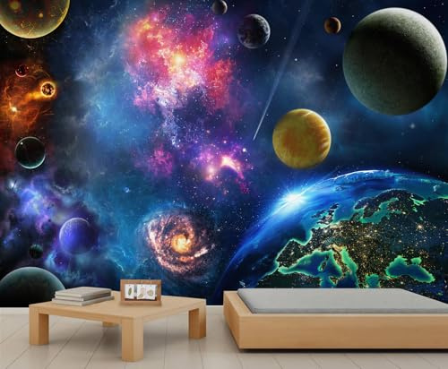 Galaxy Wallpaper Universe Planet Space Wall Murals Colorful Nebula Mural Space Theme Home Decor Solar System Starry Sky Wallpaper for Bedroom Living Room 350 x 256 cm