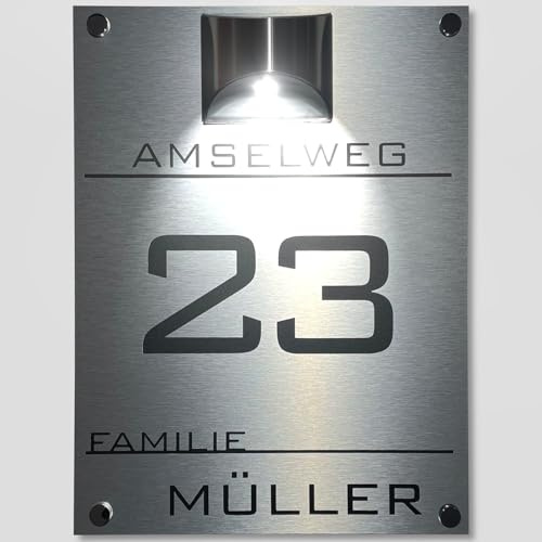 Hausnummer Beleuchtet Solar Schwarz Schild groß led personalisiert Tafel Hausnummernschild Solar Hausnummer für außen wasserdicht (Silber Variante A Befestigungsschrauben)