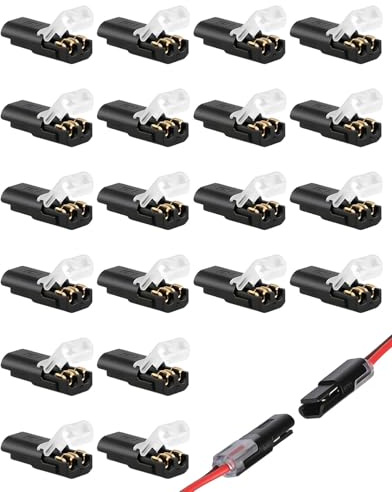 Low Voltage Wire Connectors, 2 Pin Push-Fit Electrical Waterproof Solderless Quick Connectors with Locking Buckles, No Stripping Required for 18-22 AWG Cables, LED Strip Lights, Ceiling (20 Pack)