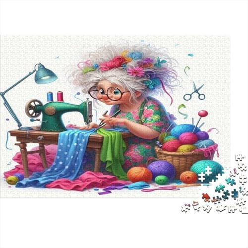 Granny Sewing Machine Jigsaw Puzzle 1000 Piece 100% Recycled Cardboard Adult Jigsaws Warm Life Art Puzzle Educational Game Decompression Family Game Great Gift Idea for Family Puzzle Game Gifts 38x26c